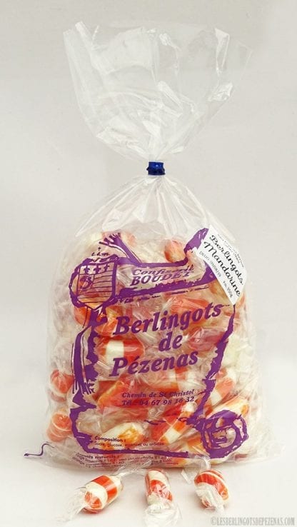Sachet berlingots mandarine 350g avec bonbons devant