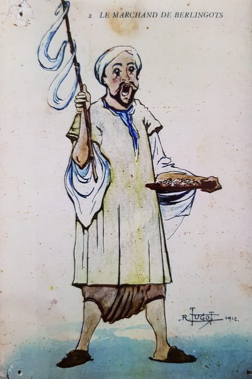 Dessin légende représentant un Africain portant un baton de sucre sur l'épaule.